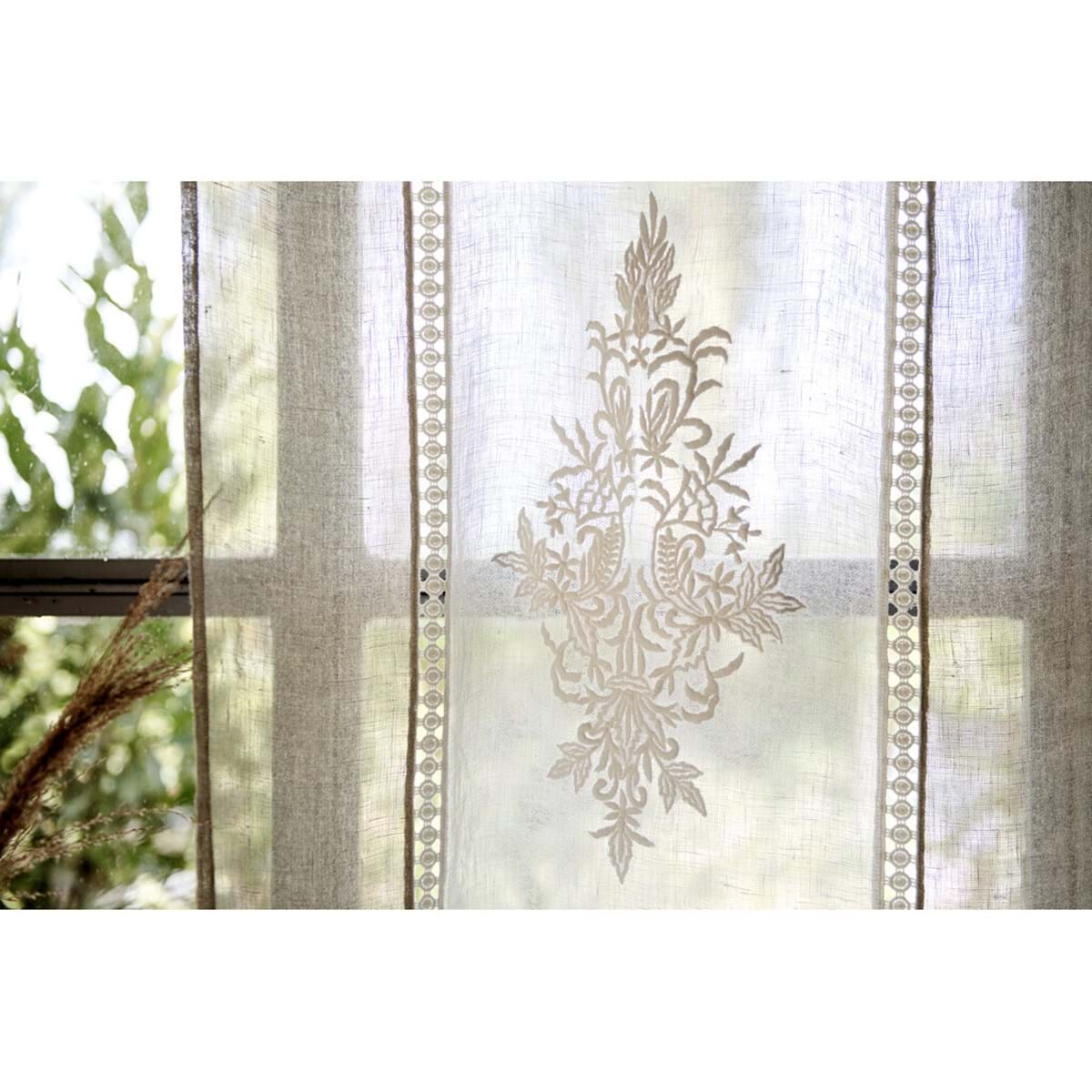 Tenda portafinestra in tulle ricamato serie Romantic flowers cm. 90 x 240  h. colore bianco