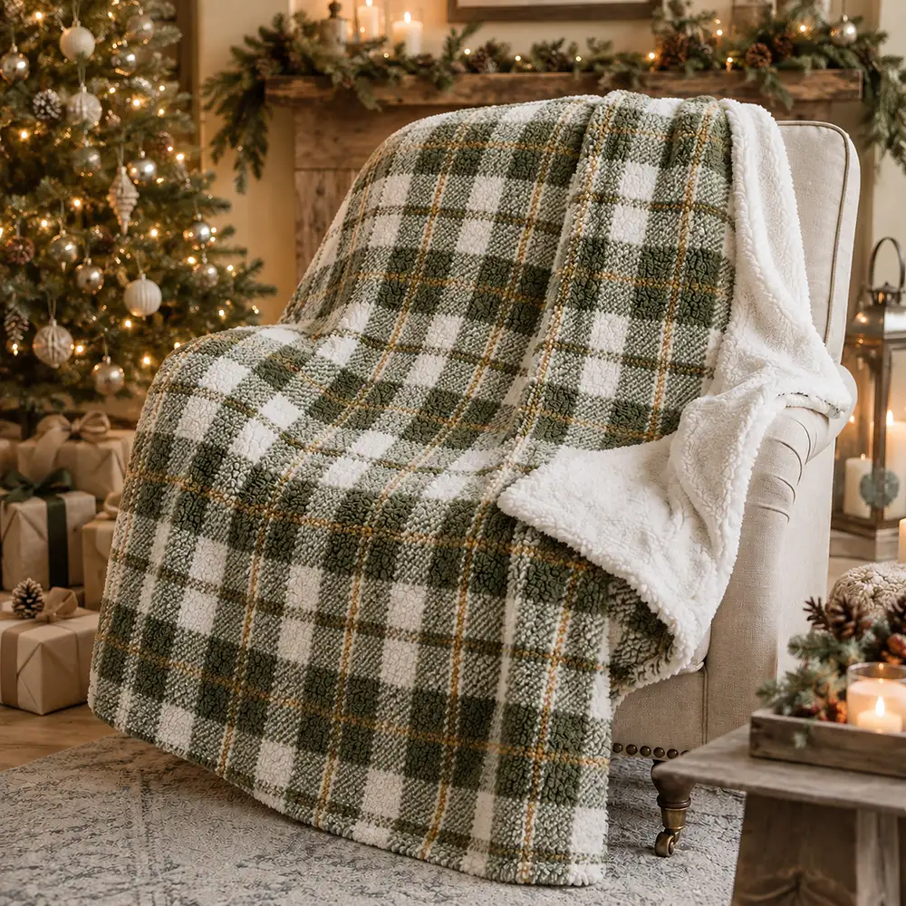 Blanc Mariclò Plaid Sherpa Tartan Verde 140×170 cm