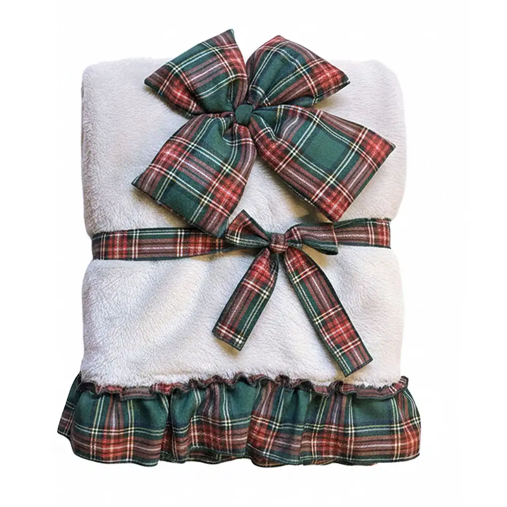 Plaid Blanc Mariclò Sherpa Bianco con Volant Tartan 140×170 cm